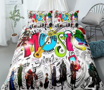 3D Guitar Graffiti NAO4443 Bed Pillowcases Quilt Duvet Cover Set Queen King Fay
