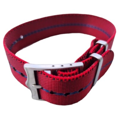 Premium NATO Strap Uhren Armband elegante Schliesse rot / dünn blau 20 mm  9726