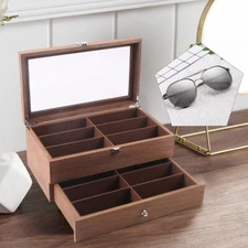 NEW 8/12 Slot Wood Eye Glasses Case Storage Cover Eyewear Display Box Organizer