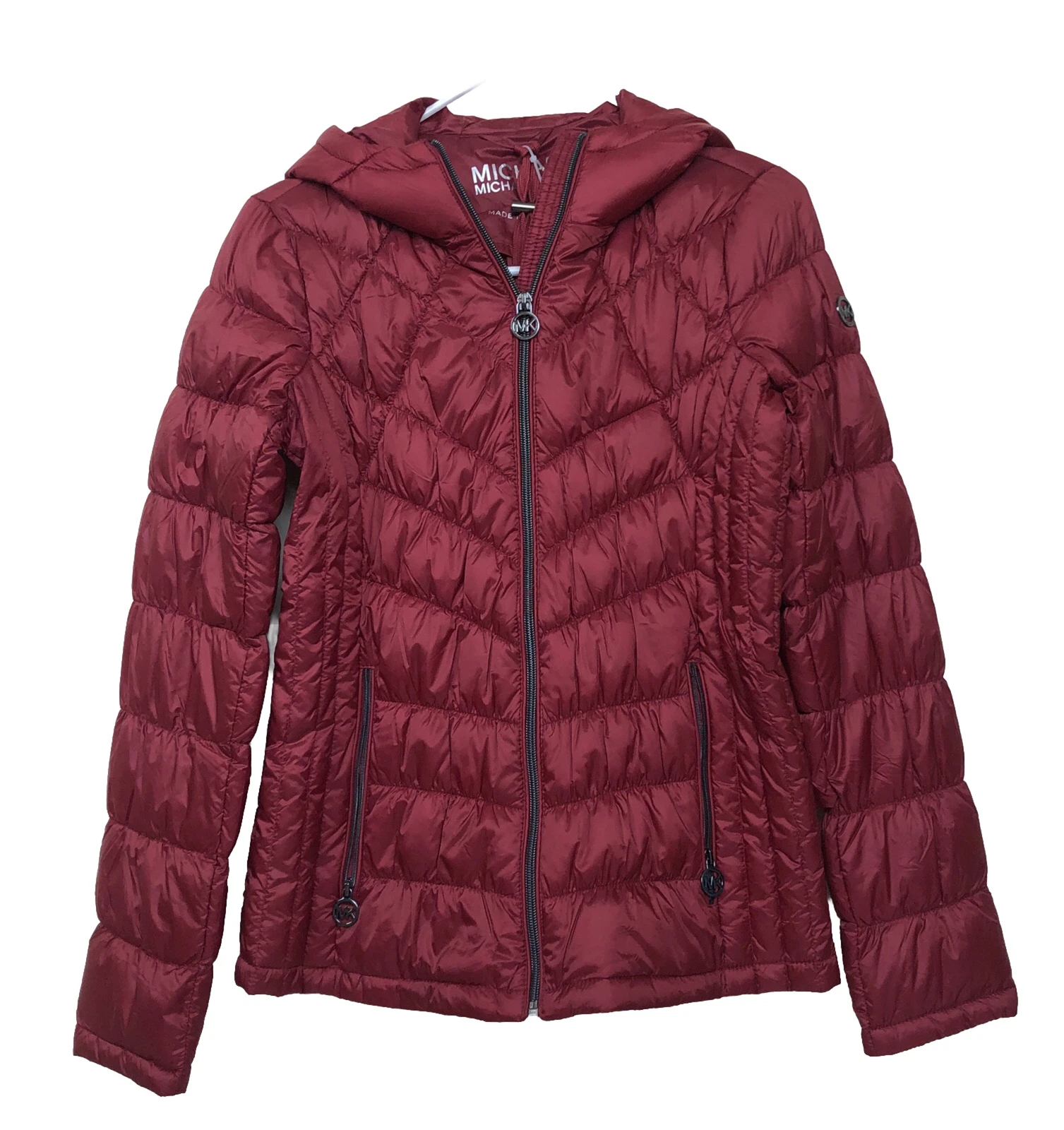 Michael Kors giacca tampone con cappuccio confezionabile rosso bruciato donna trapuntata $190