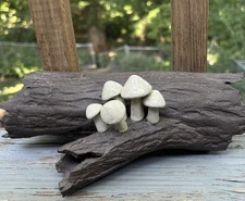Handmade Clay Art Sculpture Brown Hollow Log White Mushroom Woodland Garden OOAK