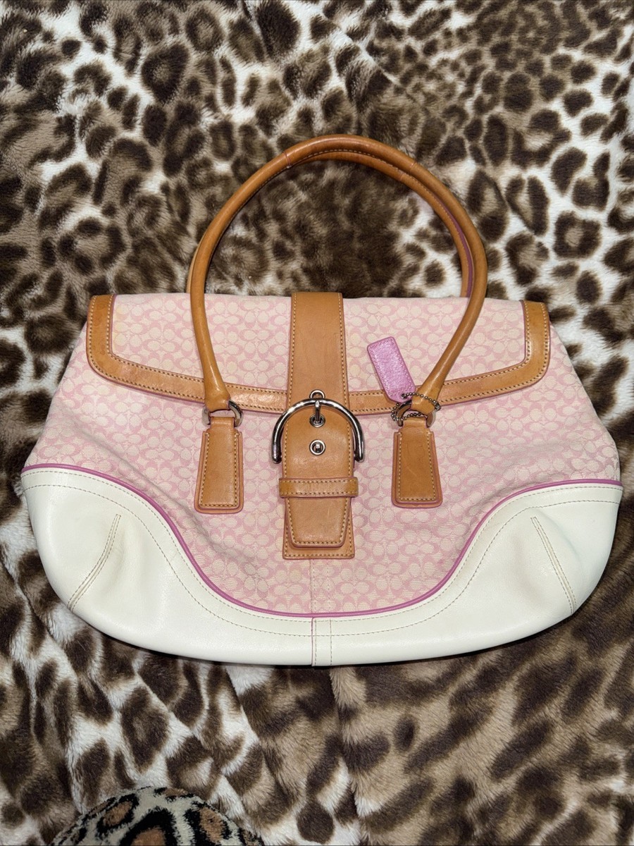 Coach Soho Signature Pink White Canvas Leather Buckle Satchel