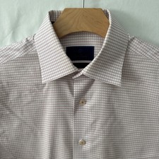 David Donahue Mens Dress Shirt Button Up White/Blue/Rust Plaid 15.5 32/33 Trim