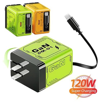 2 in 1 Gan Charger(Type C/L),120W Compatible Fast, Retractable Wall NEW