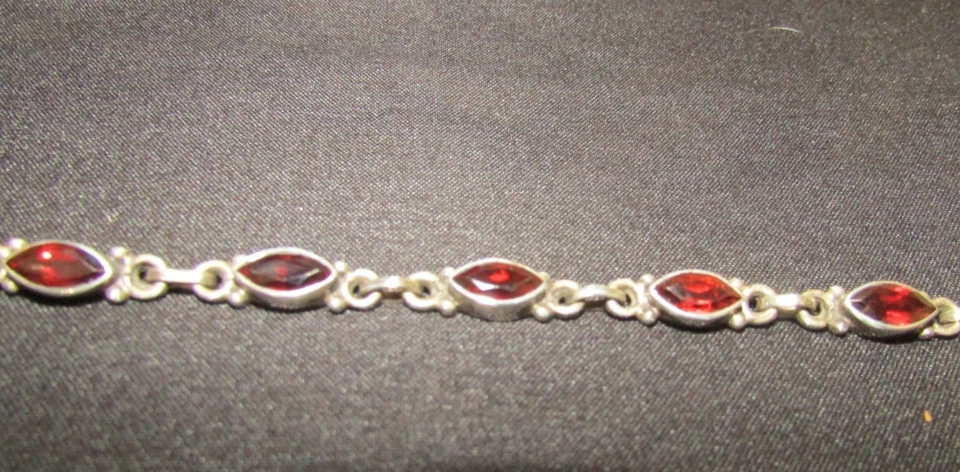 Pulsera de Plata de Ley Granates Ovalados 5x3mm Piedras Preciosas Naturales 925 Vintage Mid-Mod Foto 4 de 4