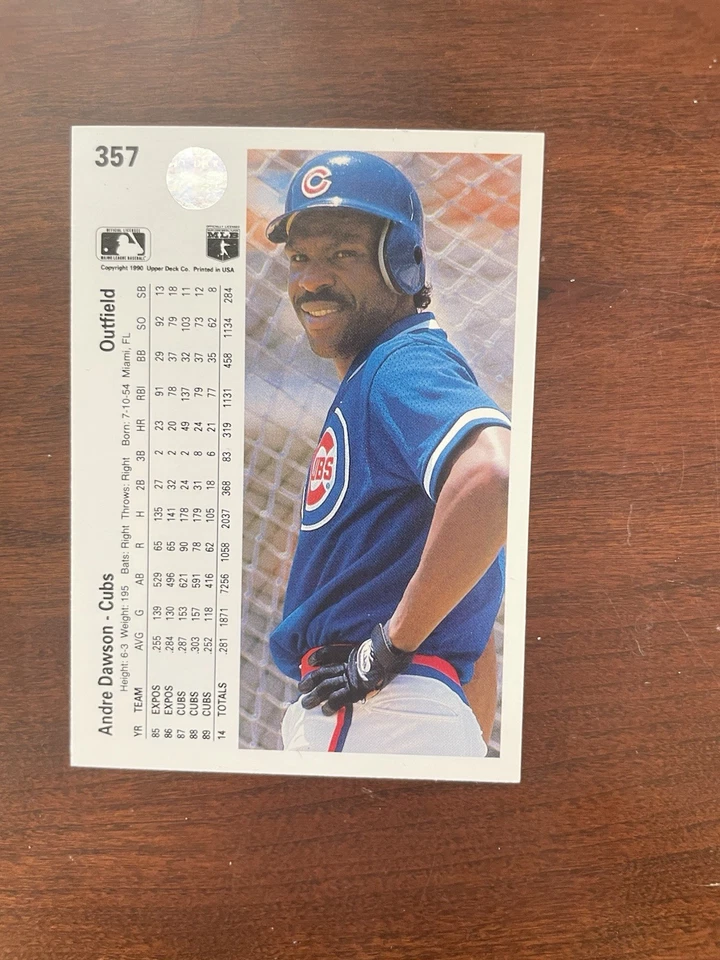 Upper Deck 1990 Andre Dawson OF #357 Chicago Cubs Baseball Card - Image 2 of 2