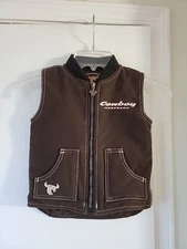 Cowboy Hardware Boys Brown Denim Vest Sz 2T Embroidered Graphic Design Rodeo