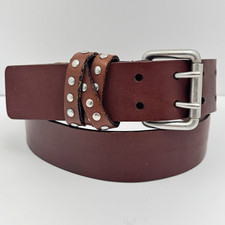 BANANA REPUBLIC Italy Brown Leather Belt Double Pin Buckle Studded Accent Size-M