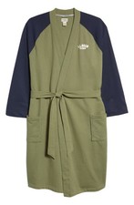 L.L.Bean 1912 Lightweight Fleece Robe in Classic Navy/Deep Olive, Size Large