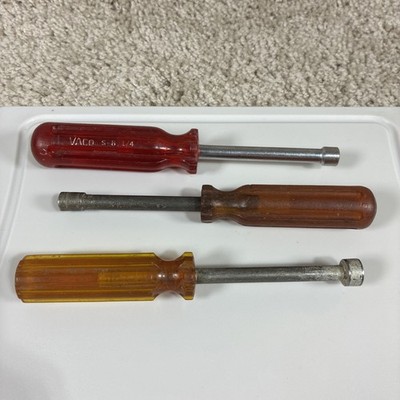 Vaco USA Hollow Nut Driver Lot 1/4 9/32 11/32 Vintage Red Yellow S8, S9, S11
