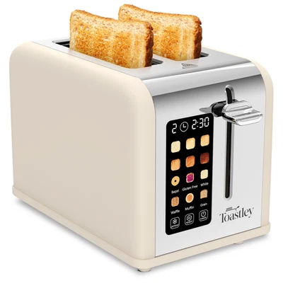 Toastley 2-Slice Smart Toaster Touchscreen, Wide Slots, 880W, Oat Cream - Image 1 of 4