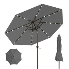 10FT Solar Umbrella 32 LED Lighted Patio Umbrella Table Market Umbrella w/Til...