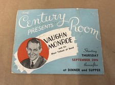 Vaughn Monroe Century Room Hotel Commodore Signed Program