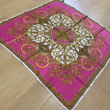 VERSACE ATELIER 100 Silk Large Scarf Pink Gold Baroque Pattern From Japan