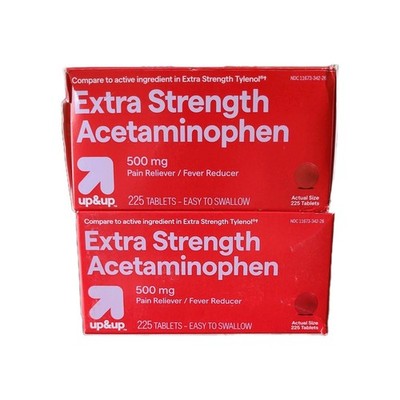 2 Up&Up Extra Strength Acetaminophen 500mg, 225ct Each Easy To Swallow Exp 2027