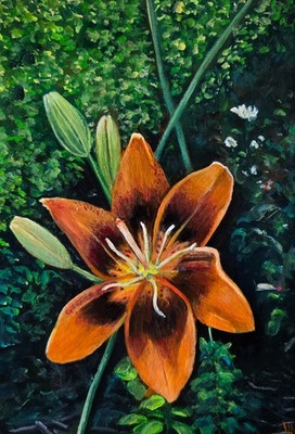Orange Lily Acrylic Painting Original Art FLORAL Art Lily Flower Painting 5x7in