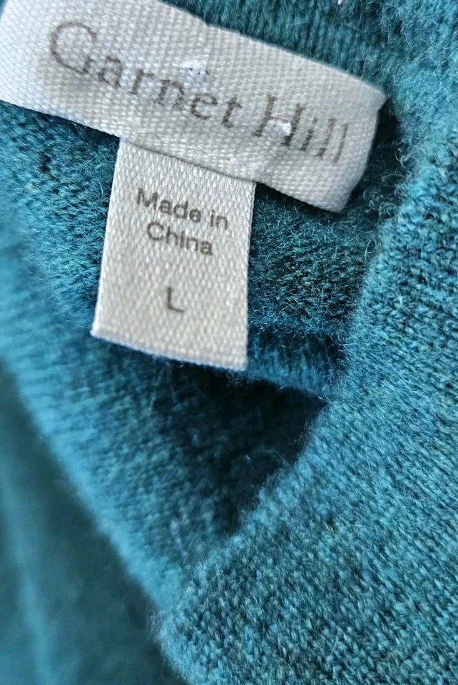 Cárdigan Suéter GARNET HILL Cachemir Talla L Cuello Jersey Verde Defecto Foto 3 de 4