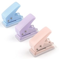 3 PCS Single Hole Puncher, Mini Punch with 6 Sheet Blue, Pink, Purple