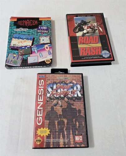 T-224 VINTAGE SEGA GENESIS SUPER STREET FIGHTER 2 ROAD RASH & MENACER GAMES