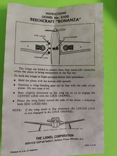 Lionel 6500 Bonanza Airplane Car Instructions Dated 5/62 Free Shipping