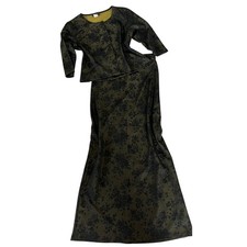 Geri C. 2 piece matching skirt set women's Medium green black floral VTG 90s