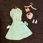 Vintage Barbie Size Teal Sheath Dress With Purse Shoes Belt - 1960s
