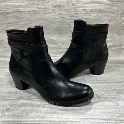 Ecco Boots Womens 10-10.5 EU 41 Black Leather Ankle Side Zip Block Heeled Boots