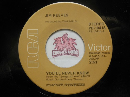Jim Reeves: You'll Never Know / There's That Smile Again, 45 RPM VG+ (WA) - Picture 2 of 2