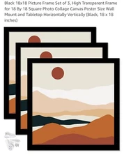 NEW In Plastic - Set Of 3 Black Picture Frames 18”x18”