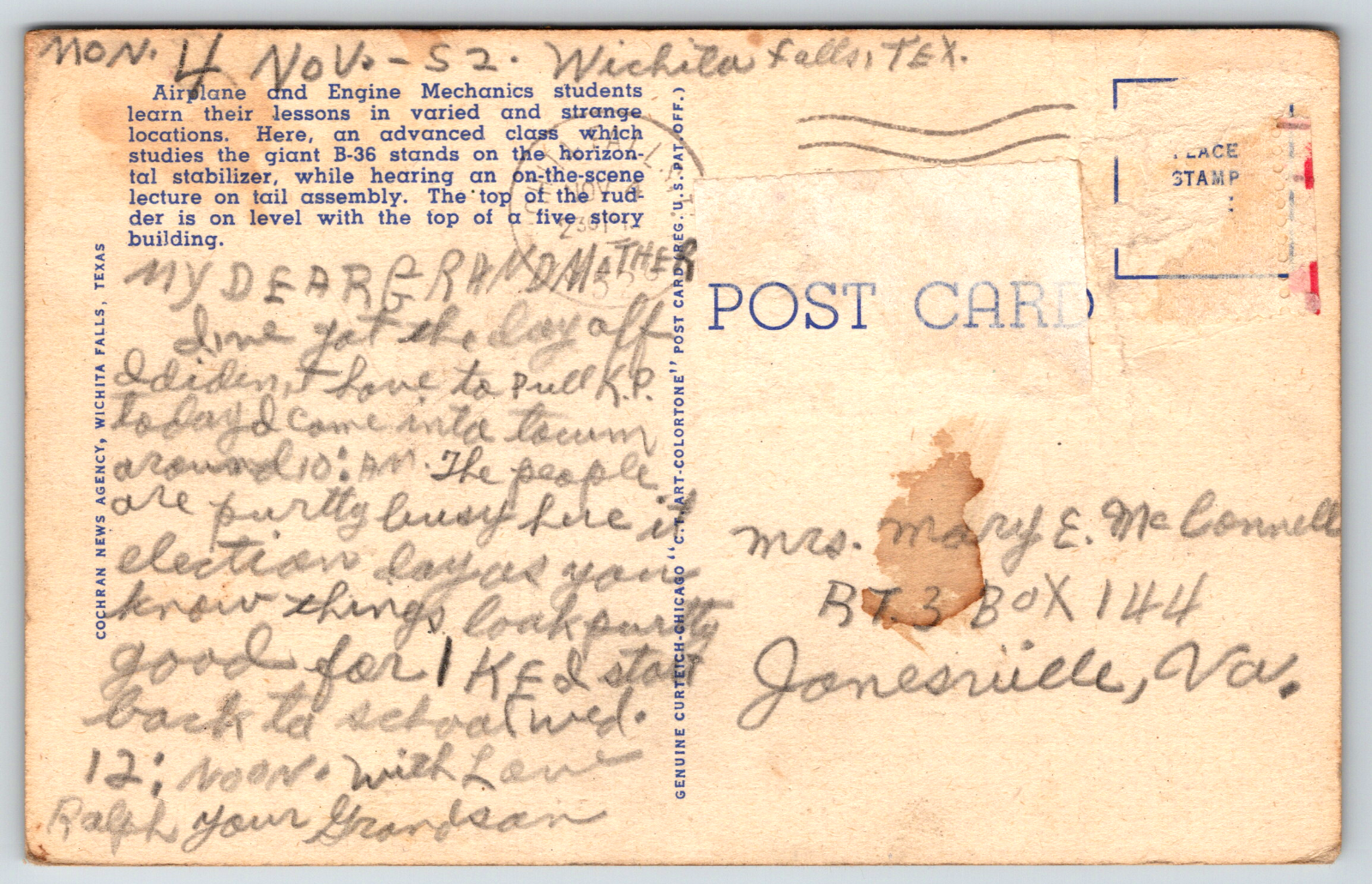 Vtg Wichita Falls Texas TX Mechanic School Sheppard Air Force Base