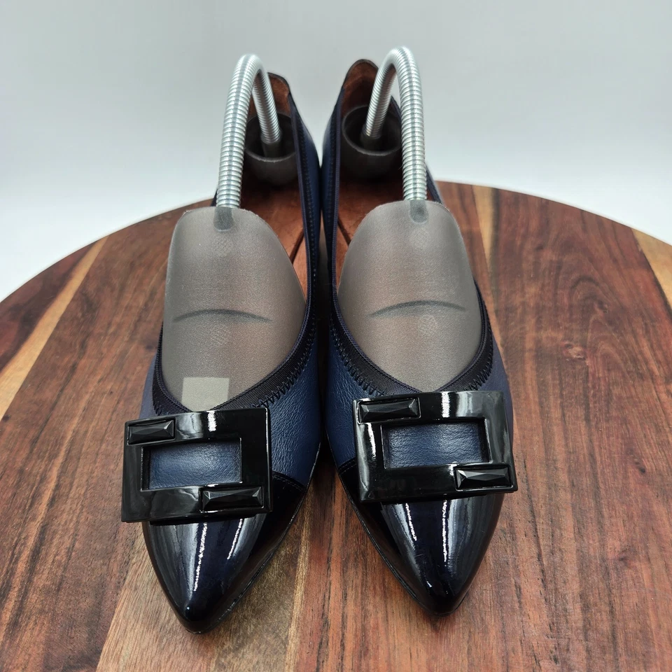 Hispanitas 泵跟鞋女式 39/8 蓝色漆皮帽尖扣 — 第 3/4 张图片