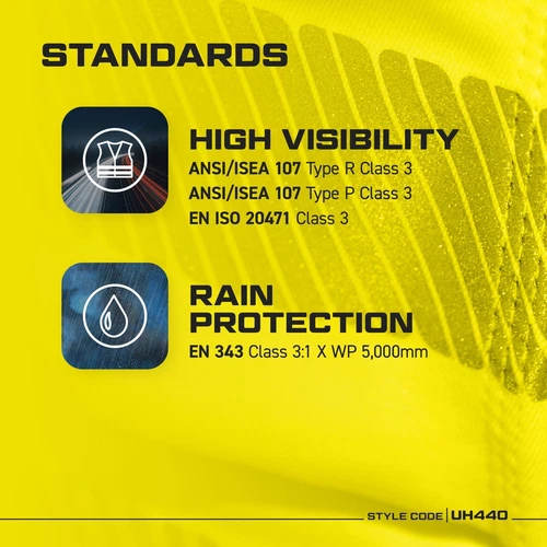 Portwest UH440 Mens Waterproof Hi Vis Rain Jacket Reflective Lightweight Safety image 5