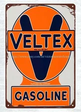 vintage reproduction wall plaque VELTEX GASOLINE metal tin sign