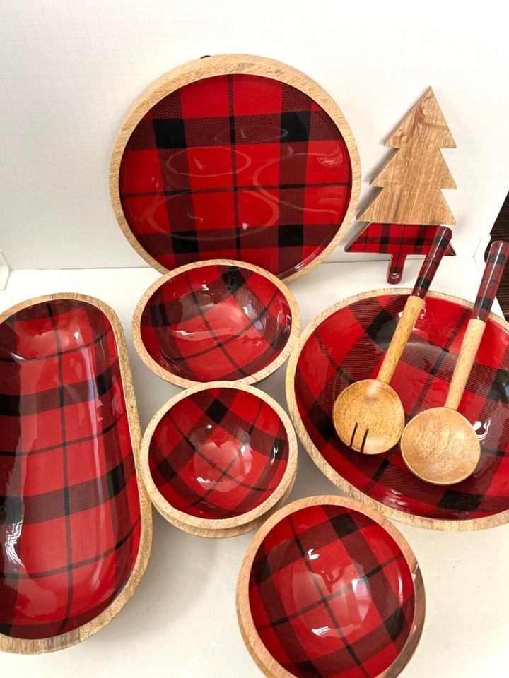 Place And Time Serveware collection Buffalo Plaid Design woodland lodge 10 piece - Image 2 of 4