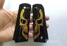 NEW GOLDEN SKULL BLACK RESIN GRIP FIT 1911, 1991 FULL SIZE COLT KIMBER HANDMADE