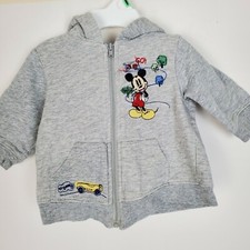 Disney Mickey Mouse Embroidered Gray Hoodie Full Zip Size 6-9M EUC