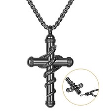 Snake Wrap Cross Urn Pendant Necklace for Cremation Ashes Memorial Jewelry Chain