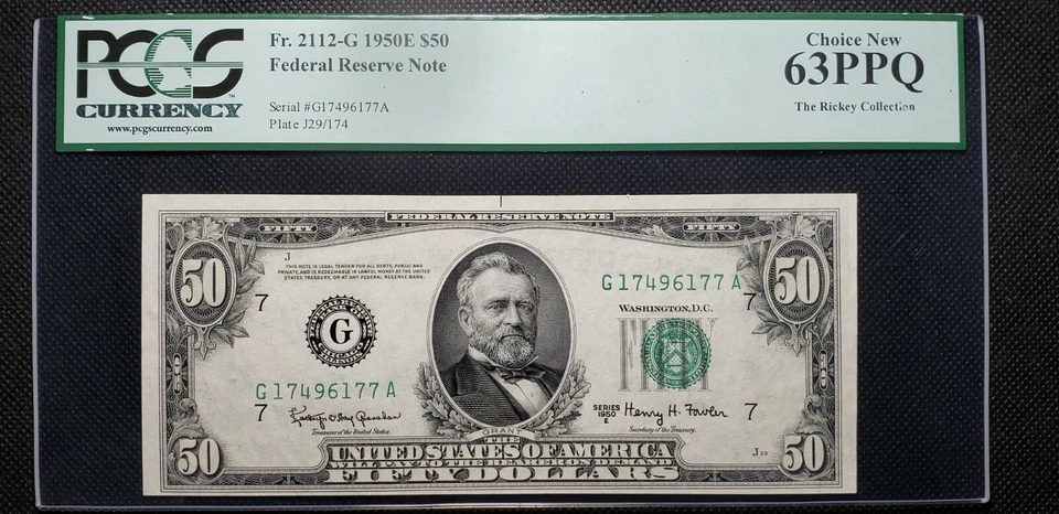 Lot of 2 Fr#2112-G 1950E $50 FRN Chicago (SN:G17496177/8A) PCGS CUNC 63 - Image 3 of 4