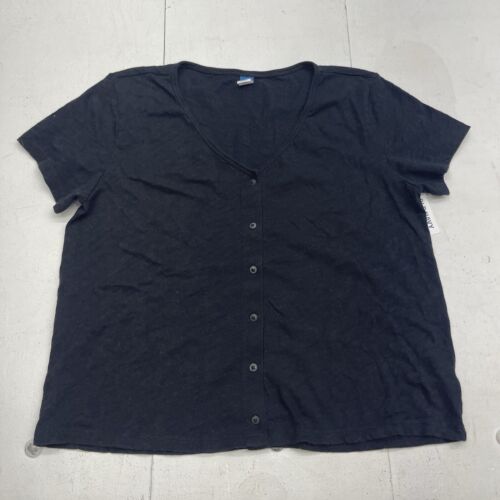 Old Navy Black Button Up V Neck Short Sleeve T Shirt Women’s Size Medium New