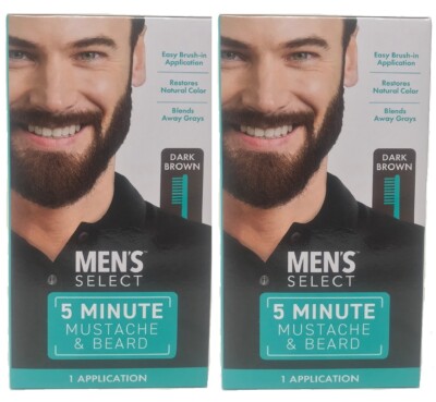 2pk  Men's Select Mustache and Beard Hair Color Dye 5 minute Black or Dark Brown