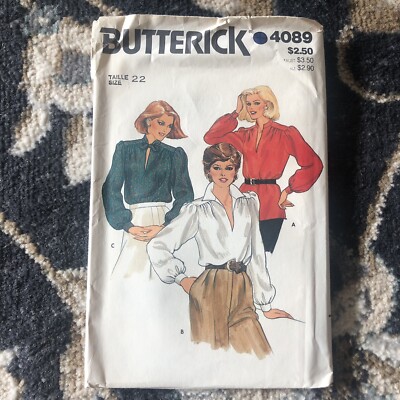 Blouse Sewing Pattern Plus Size 22 V Neck Loose Top Long Sleeve Vintage Uncut