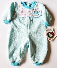 Vintage Baby's First Christmas Outfit Romper Aqua White Bear Santa's Club 3/6 mo