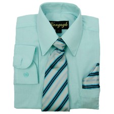 Boys Aqua Dress Shirt V2000 with Matching Tie  Hankie Long Sleeve 4 to 20