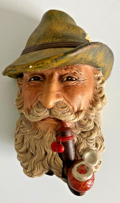 Vintage Bossons Tyrolean Man with Hat 1972 Swiss Alpine Pipe Chalkware Head