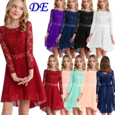 DE iEFiEL Kinder Festlich Kleid Hochzeit Langarm Blumenmädchen Asymmetrisch Rock