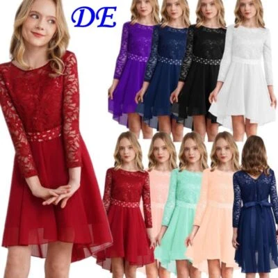 DE iEFiEL Kinder Festlich Kleid Hochzeit Langarm Blumenmädchen Asymmetrisch Rock