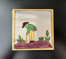 Antique AETCO American Faience European Style Art Tile, Gardener/ Farmer