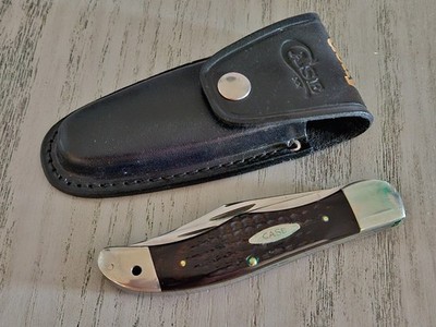 Vintage Case XX 6265 SAB Large Folding Knife 2 Dot 2 Blades & Leather Sheath