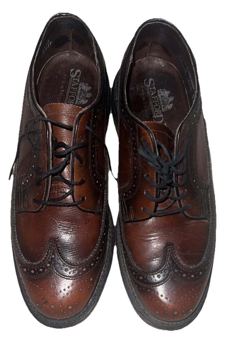 Vtg STAFFORD Glossy Brown Long Wing Brogue Wingtips Shoes, Sz 12, Burgandy Brown Stafford | Shoes | Vtg Stafford Glossy Brown Long Wing  main image 3