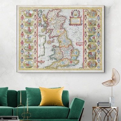 1612 John Speed Map of Great Britain   Anglo-Saxon Heptarchy & Medieval Borders
